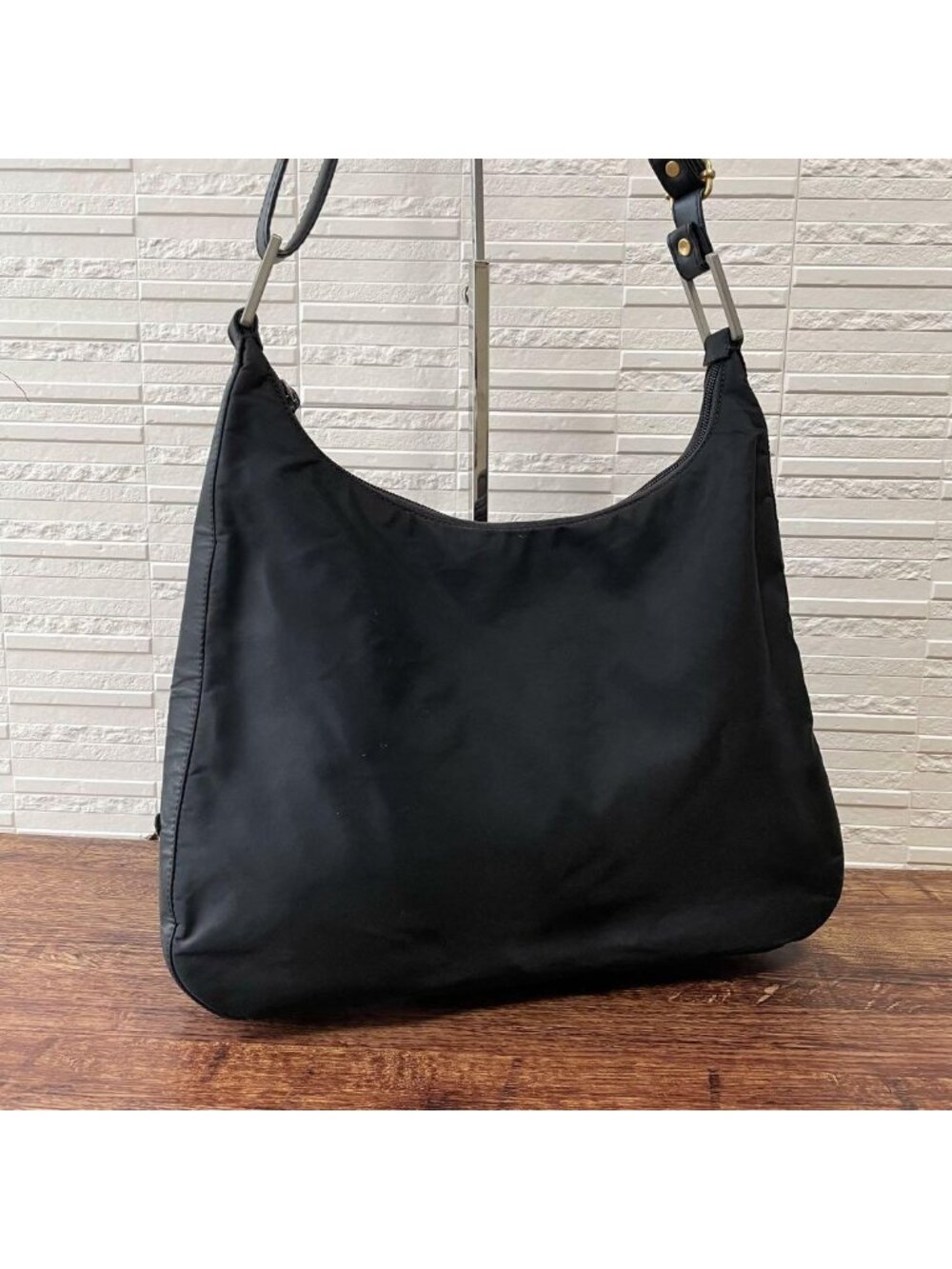 Prada Nylon Triangle Plate Logo Shoulder Bag Black - Picture 3 of 10